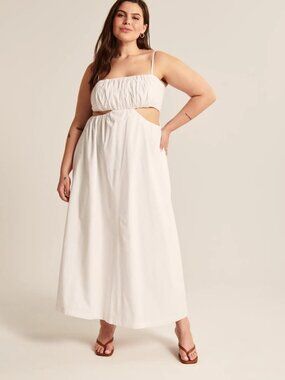 Abercrombie & Fitch Bubble Top Cut Out Maxi Dress Boho Cottagecore White - XS